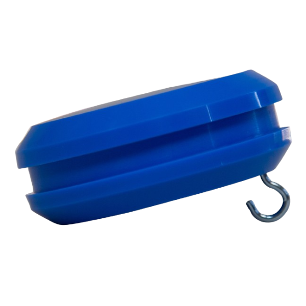 Plastic blue button with hook for white flagpole