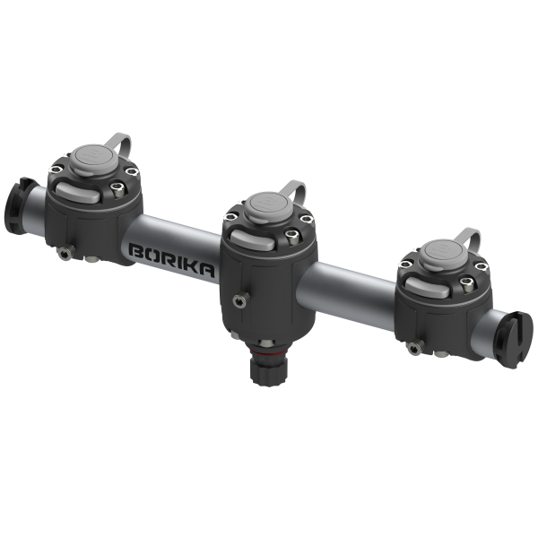 Borika round rail with 3 mounting feet 350mm