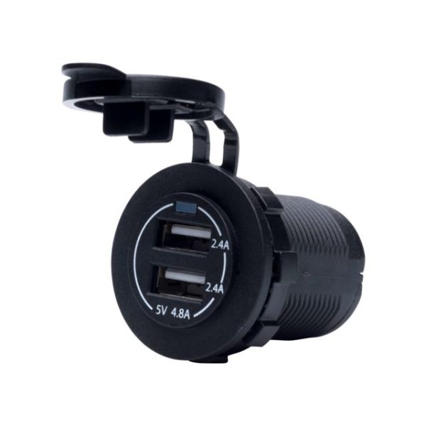 USB socket double 4.8A black with flush frame