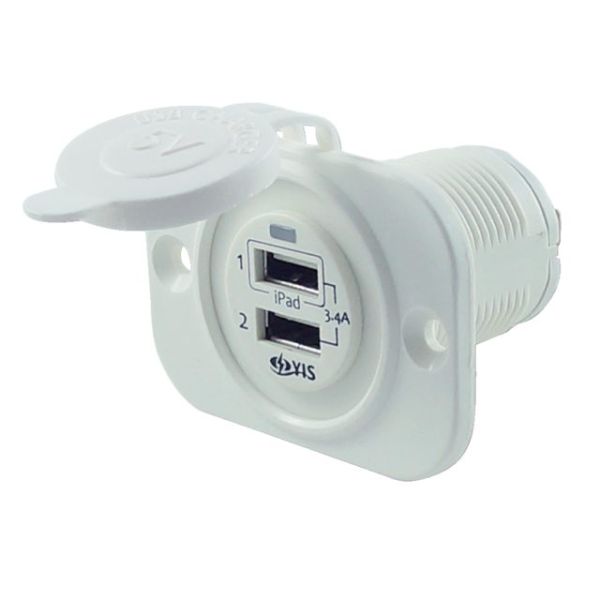 USB socket double 4.8A white with flush frame