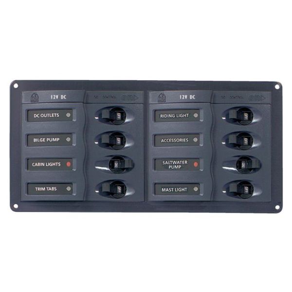 Circuit breaker panel 12V 8-way horizontal