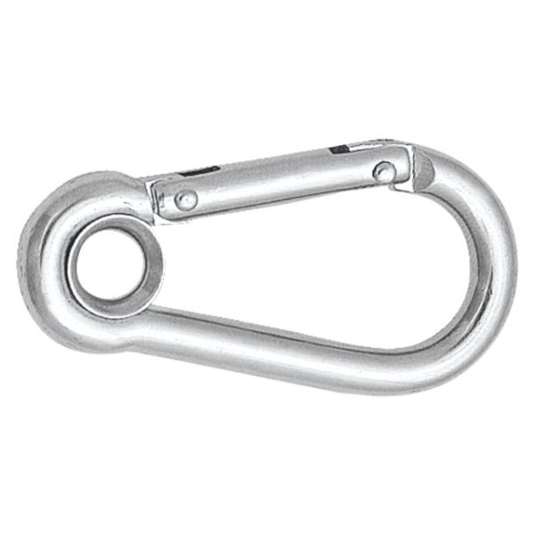 Karabijnhaak met oog en borgbrug rvs 120mm